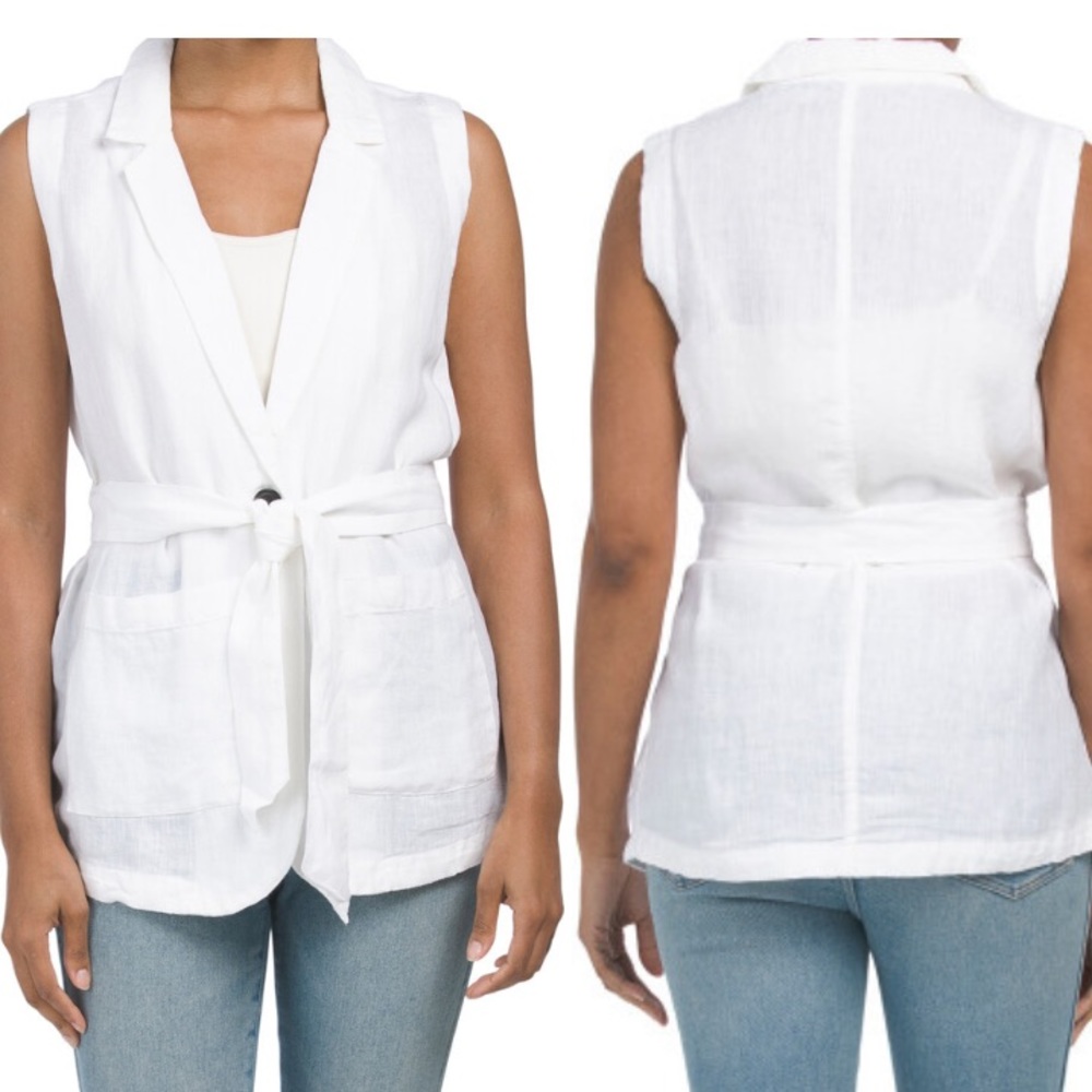 NEW Tahari Linen Vest Wrap With Patch Pockets Size: L